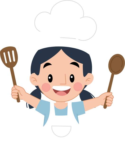 Little chef girl illustration, kitchen, cooking