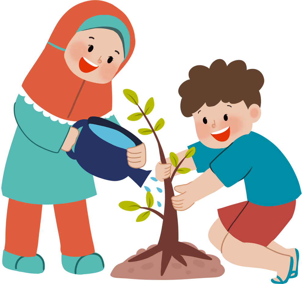 Muslim Kids Planting Tree