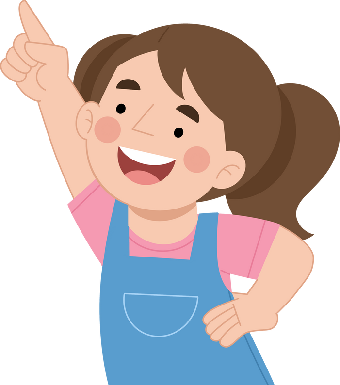 Cute little girl pointing hand up cartoon illustration